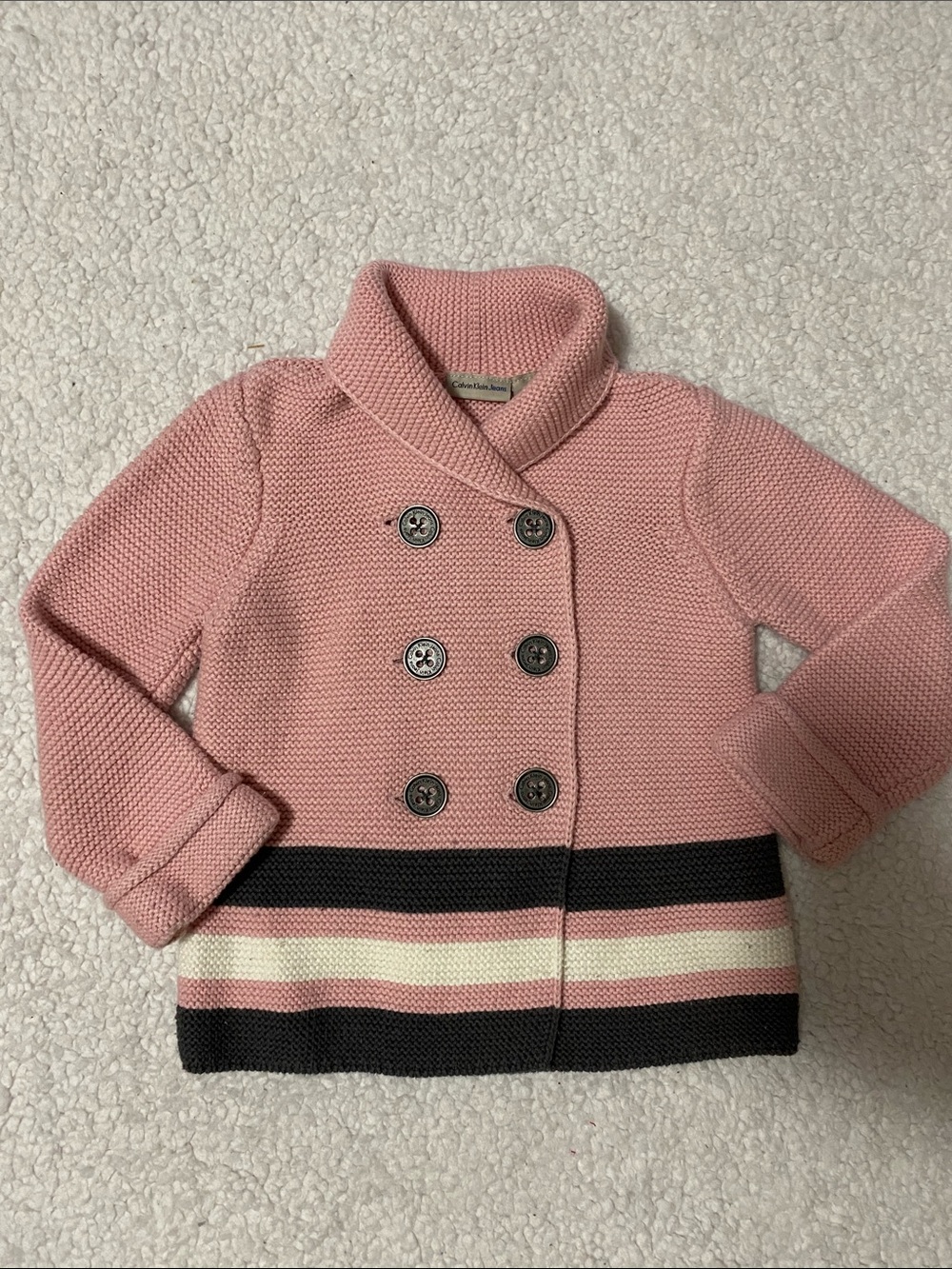 Calvin Klein jeans size 3T girls Double-Breasted Knit Coat with Striped Hem